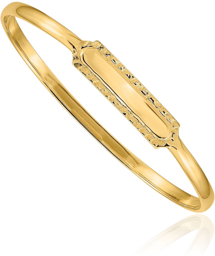 14K Solid Yellow Gold Slip On ID Bangle Bracelet