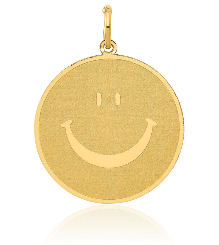 14K Solid Yellow Gold Smiley Face Necklace Chain Pendant Charm