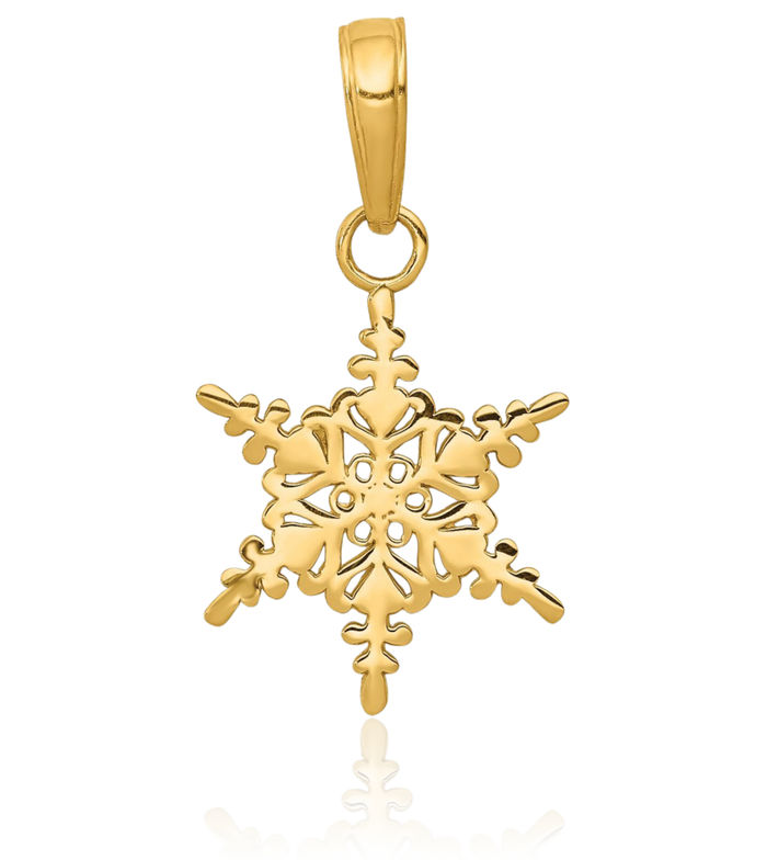 14K Solid Yellow Gold Snowflake Necklace Chain Pendant Charm