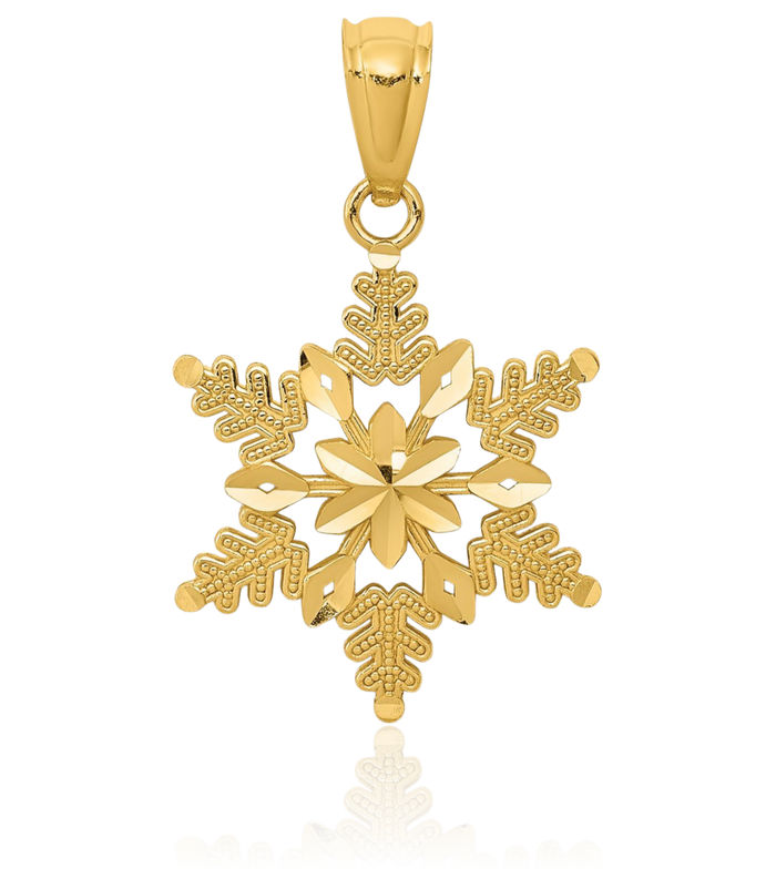 14K Solid Yellow Gold Snowflake Necklace Chain Pendant Charm