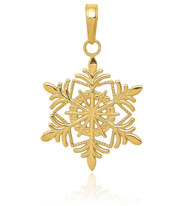 14K Solid Yellow Gold Snowflake Necklace Chain Pendant Charm