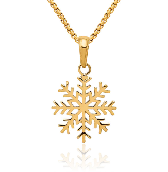 14K Solid Yellow Gold Snowflake Necklace Chain Pendant Charm