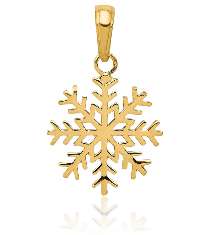 14K Solid Yellow Gold Snowflake Necklace Chain Pendant Charm