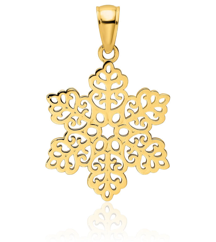 14K Solid Yellow Gold Snowflake Necklace Chain Pendant Charm