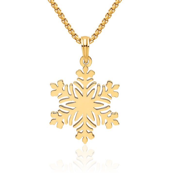 14K Solid Yellow Gold Snowflake Necklace Chain Pendant Charm