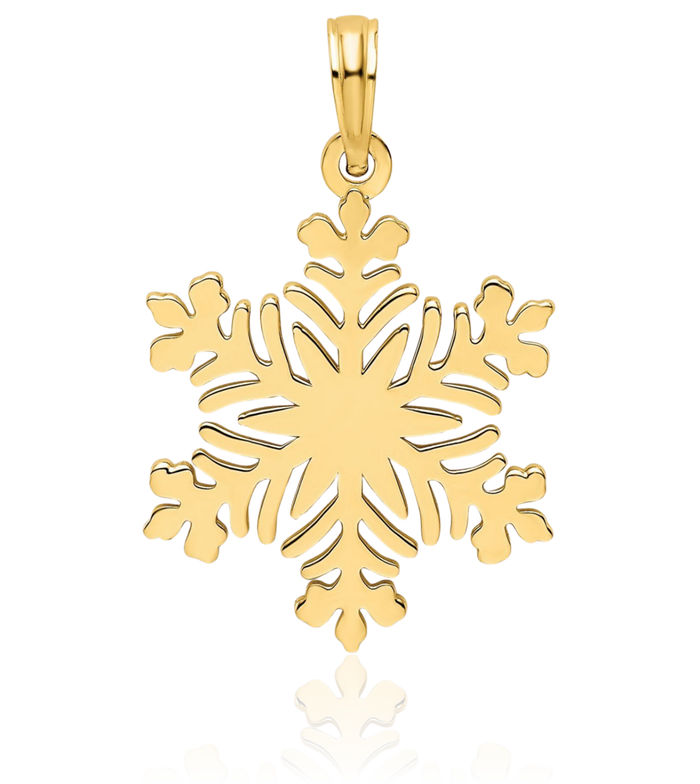 14K Solid Yellow Gold Snowflake Necklace Chain Pendant Charm