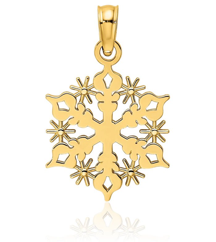 14K Solid Yellow Gold Snowflake Necklace Chain Pendant Charm