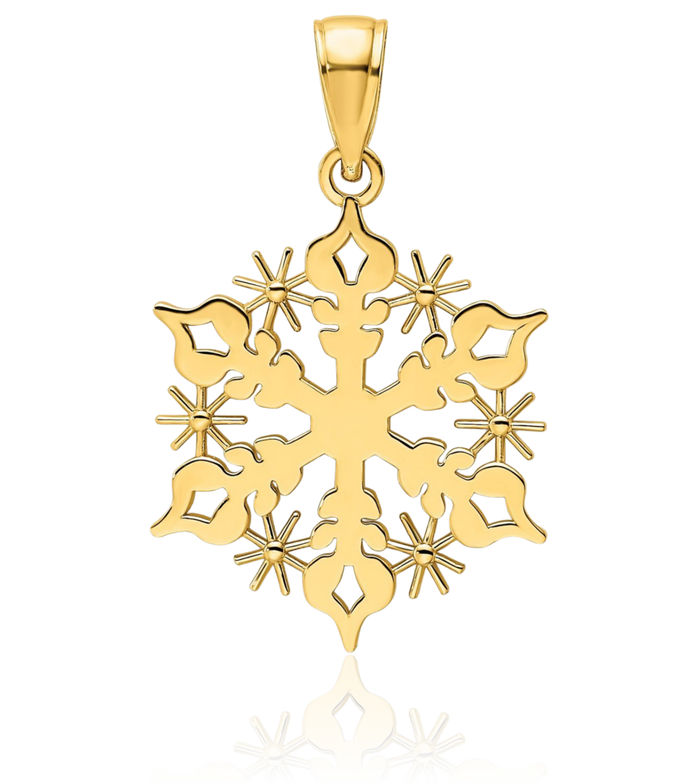 14K Solid Yellow Gold Snowflake Necklace Chain Pendant Charm