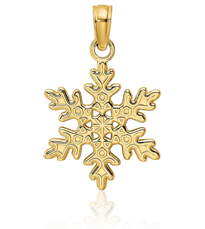 14K Solid Yellow Gold Snowflake Necklace Chain Pendant Charm