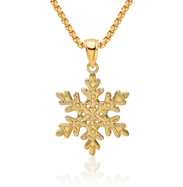 14K Solid Yellow Gold Snowflake Necklace Chain Pendant Charm