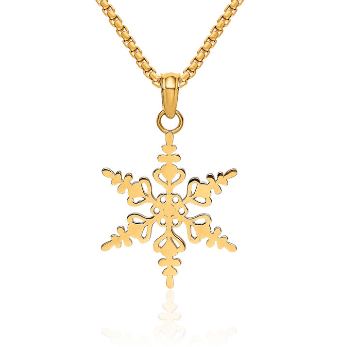 14K Solid Yellow Gold Snowflake Necklace Chain Pendant Charm