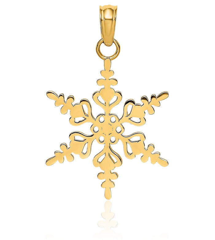 14K Solid Yellow Gold Snowflake Necklace Chain Pendant Charm