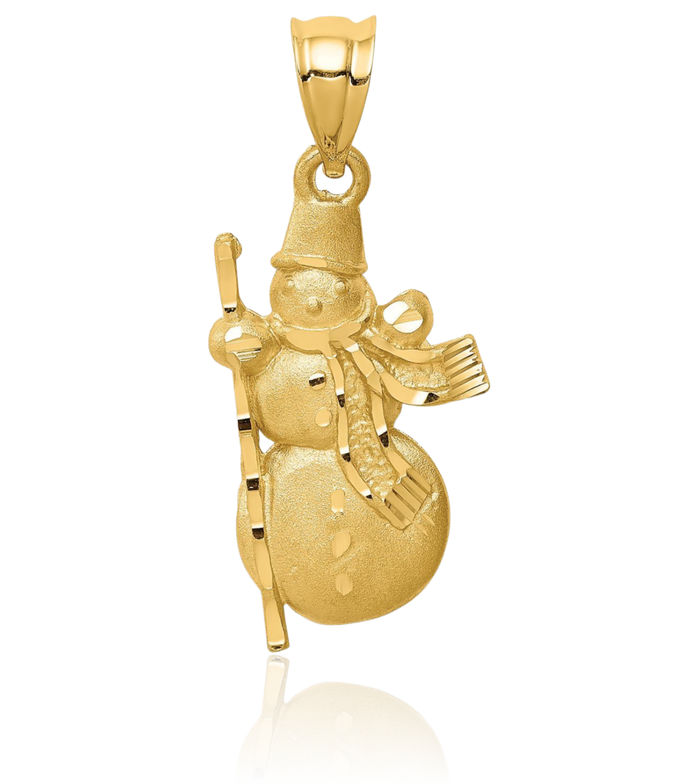 14K Solid Yellow Gold Snowman Necklace Chain Pendant Charm