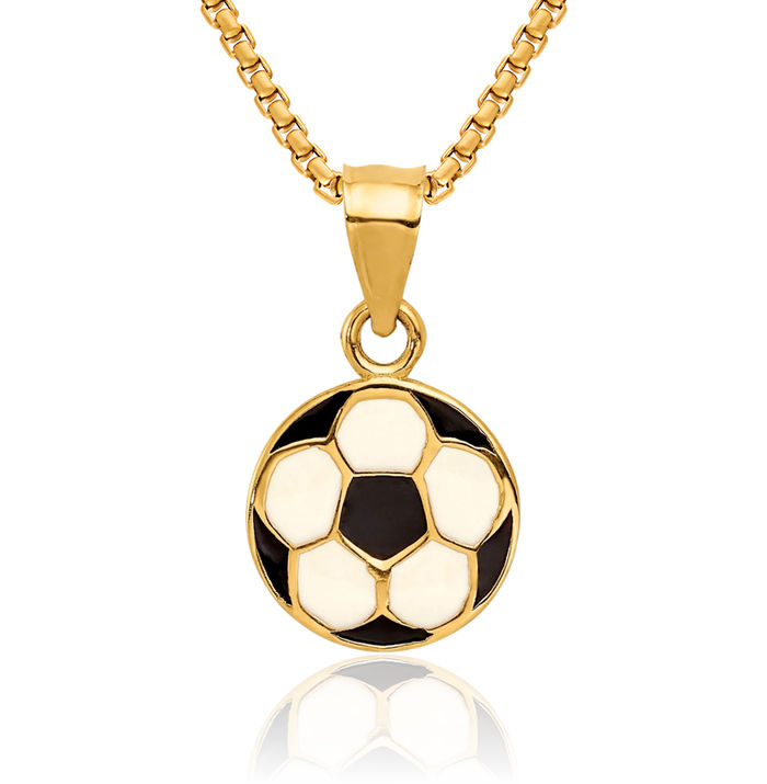 14K Solid Yellow Gold Soccer Ball Necklace Charm Sports Pendant