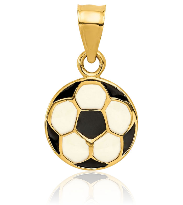 14K Solid Yellow Gold Soccer Ball Necklace Charm Sports Pendant