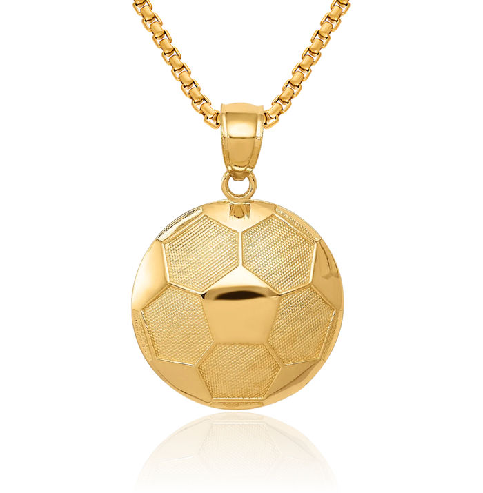 14K Solid Yellow Gold Soccer Ball Necklace Charm Sports Pendant