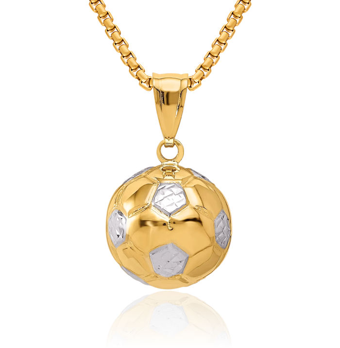 14K Solid Yellow Gold Soccer Ball Necklace Charm Sports Pendant