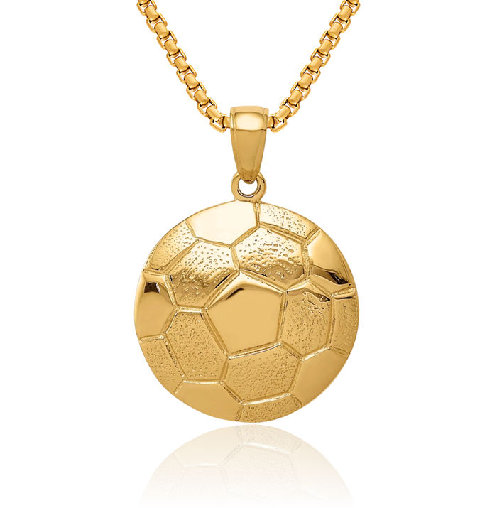 14K Solid Yellow Gold Soccer Ball Necklace Charm Sports Pendant