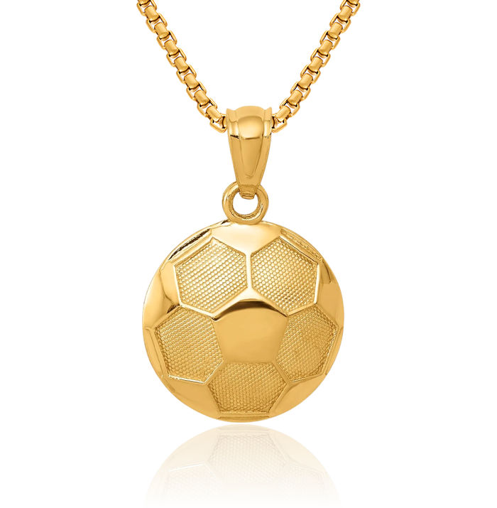 14K Solid Yellow Gold Soccer Ball Necklace Charm Sports Pendant