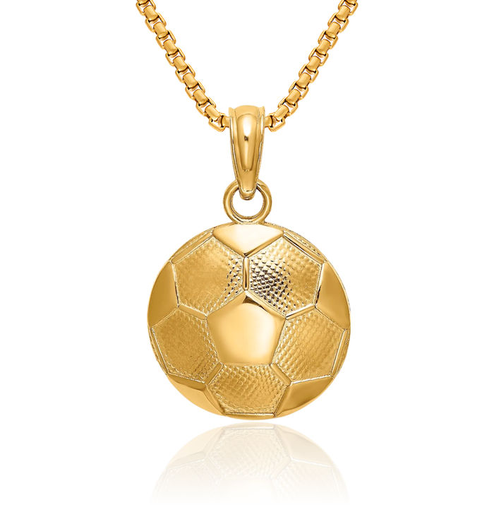 14K Solid Yellow Gold Soccer Ball Necklace Charm Sports Pendant