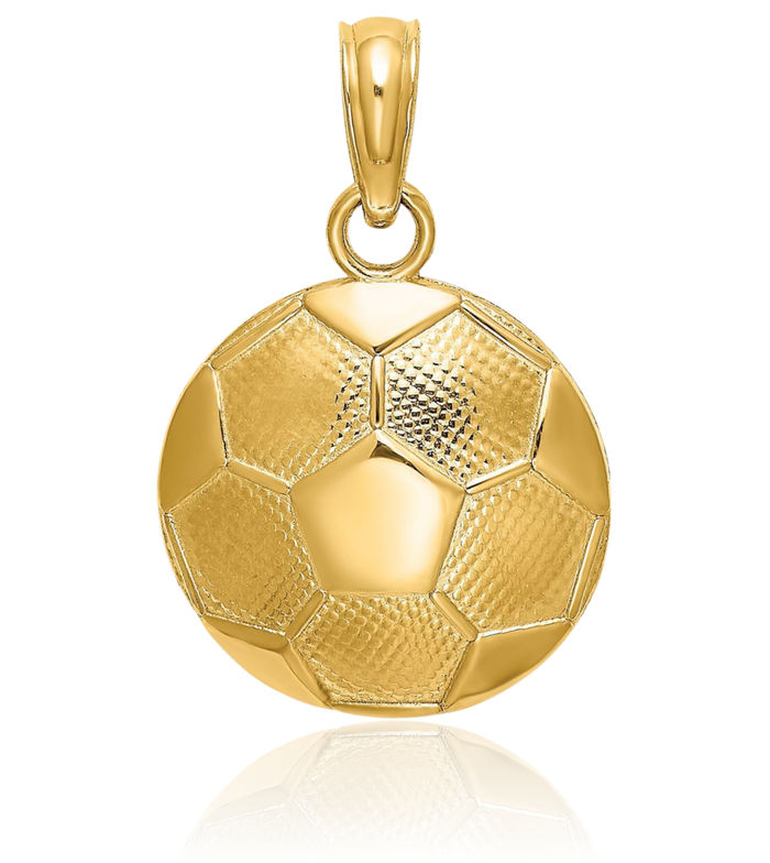 14K Solid Yellow Gold Soccer Ball Necklace Charm Sports Pendant