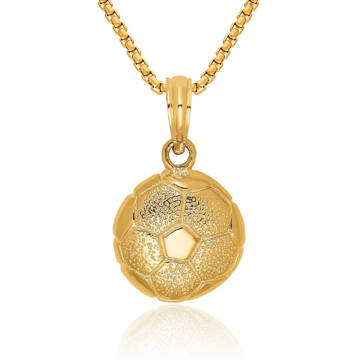 14K Solid Yellow Gold Soccer Ball Necklace Charm Sports Pendant