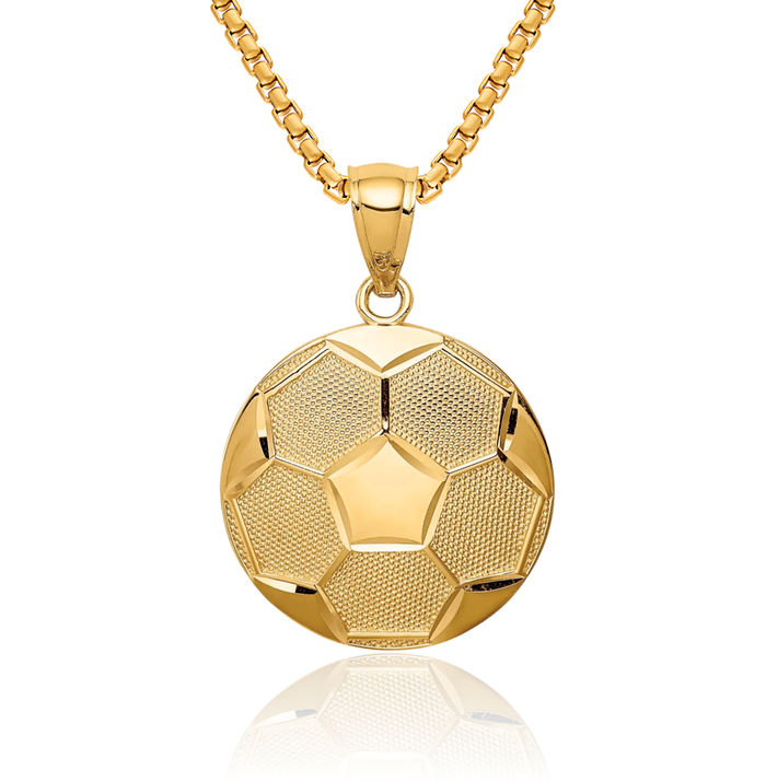 14K Solid Yellow Gold Soccer Ball Necklace Charm Sports Pendant