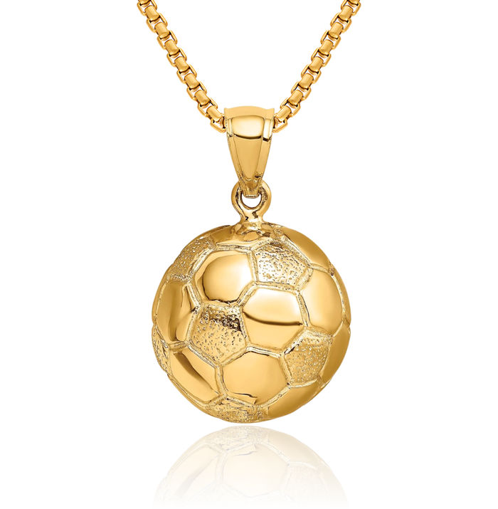 14K Solid Yellow Gold Soccer Ball Necklace Charm Sports Pendant