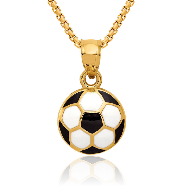 14K Solid Yellow Gold Soccer Ball Necklace Charm Sports Pendant