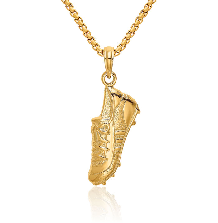 14K Solid Yellow Gold Soccer Cleat Shoe Necklace Charm Sports Pendant