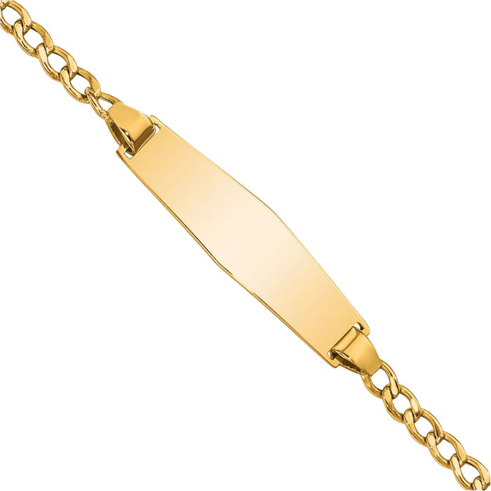 14K Solid Yellow Gold Soft Cuban Name Bar Identification ID Bracelet