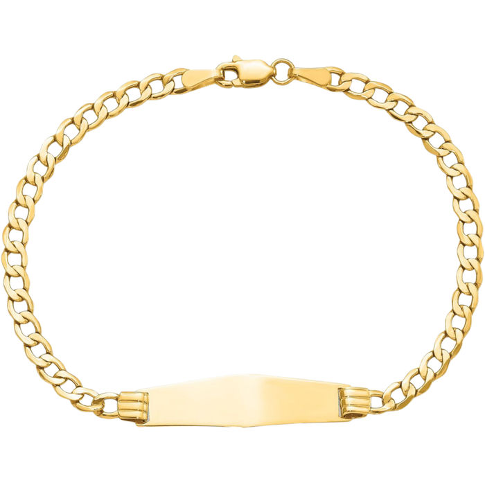 14K Solid Yellow Gold Soft Cuban Link Name Bar Identification ID Bracelet