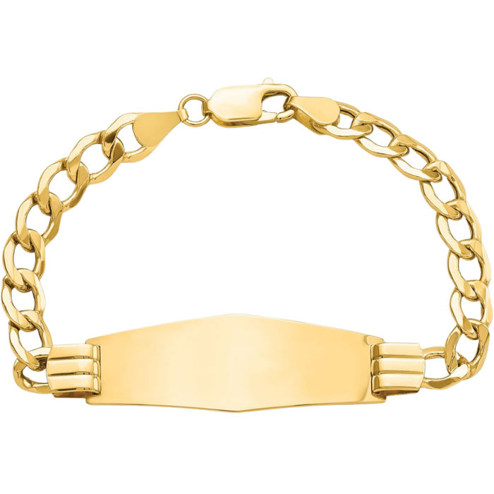 14K Solid Yellow Gold Soft Curb Link Name Bar Identification ID Bracelet