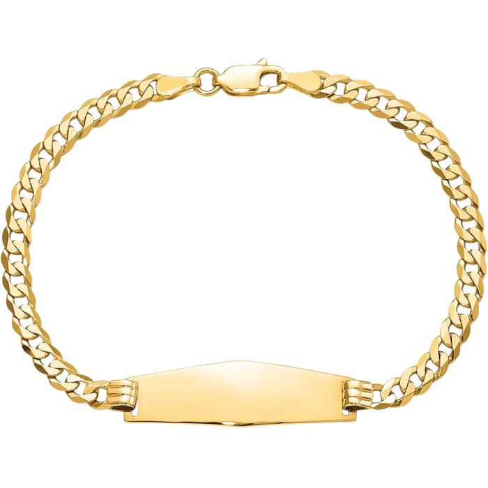 14K Solid Yellow Gold Soft Curb Link Name Bar Identification ID Bracelet