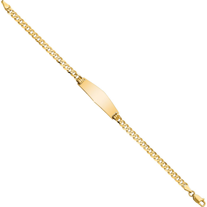 14K Solid Yellow Gold Soft Curb Link Name Bar Identification ID Bracelet