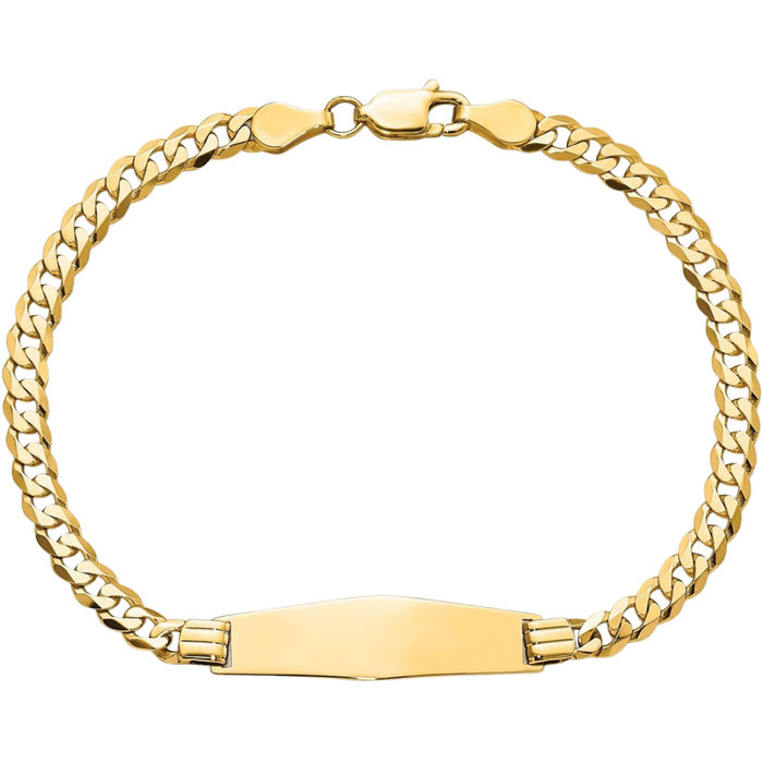 14K Solid Yellow Gold Soft Curb Link Name Bar Identification ID Bracelet