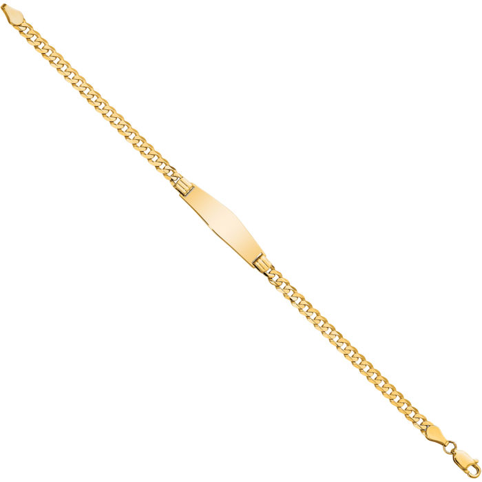 14K Solid Yellow Gold Soft Curb Link Name Bar Identification ID Bracelet