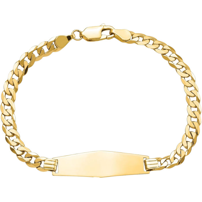 14K Solid Yellow Gold Soft Curb Link Name Bar Identification ID Bracelet