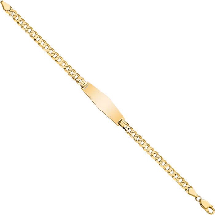 14K Solid Yellow Gold Soft Curb Link Name Bar Identification ID Bracelet