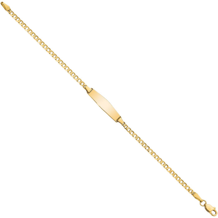 14K Solid Yellow Gold Soft Curb Link Name Bar Identification ID Bracelet