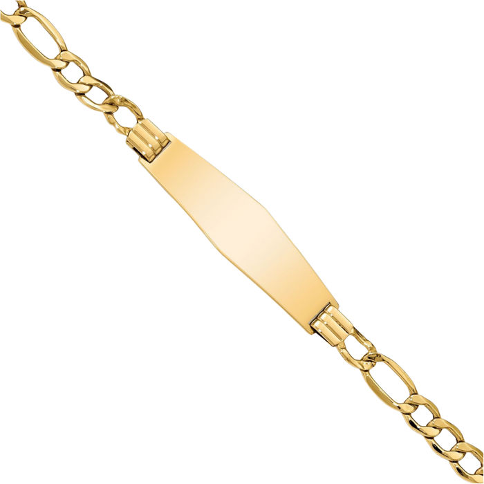 14K Solid Yellow Gold Soft Figaro Link Name Bar Identification ID Bracelet