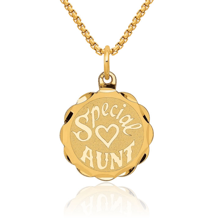 14K Solid Yellow Gold Special Auntie Necklace Aunt Pendant Family Charm