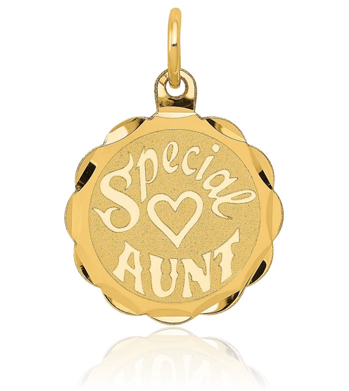 14K Solid Yellow Gold Special Auntie Necklace Aunt Pendant Family Charm