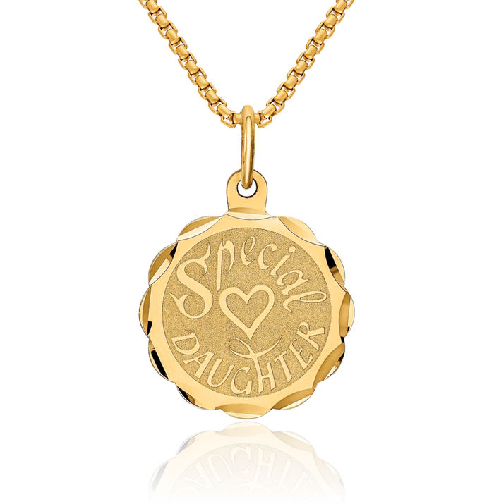 14K Solid Yellow Gold Special Daughter Necklace Chain Pendant Charm