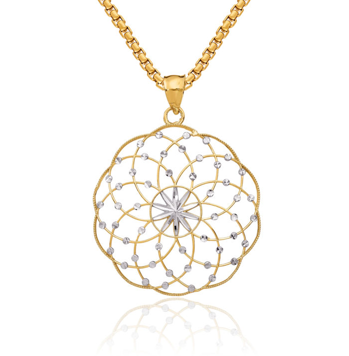 14K Solid Yellow Gold Sphere Necklace Chain Pendant Charm