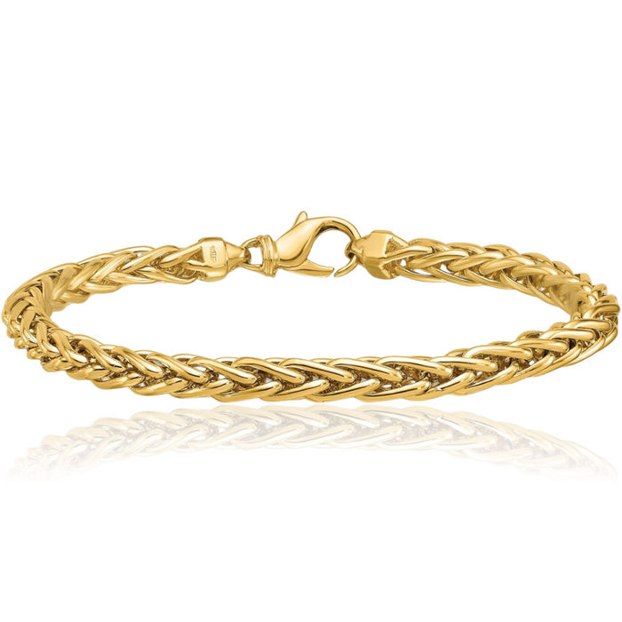 14K Solid Yellow Gold Spiga Wheat Link Chain Bracelet