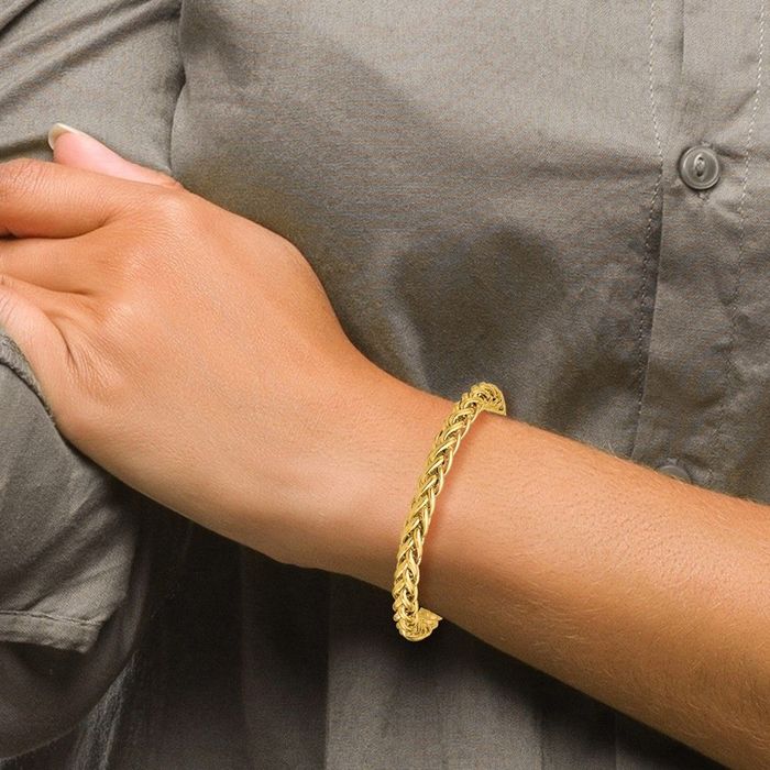 14K Solid Yellow Gold Spiga Wheat Link Chain Bracelet