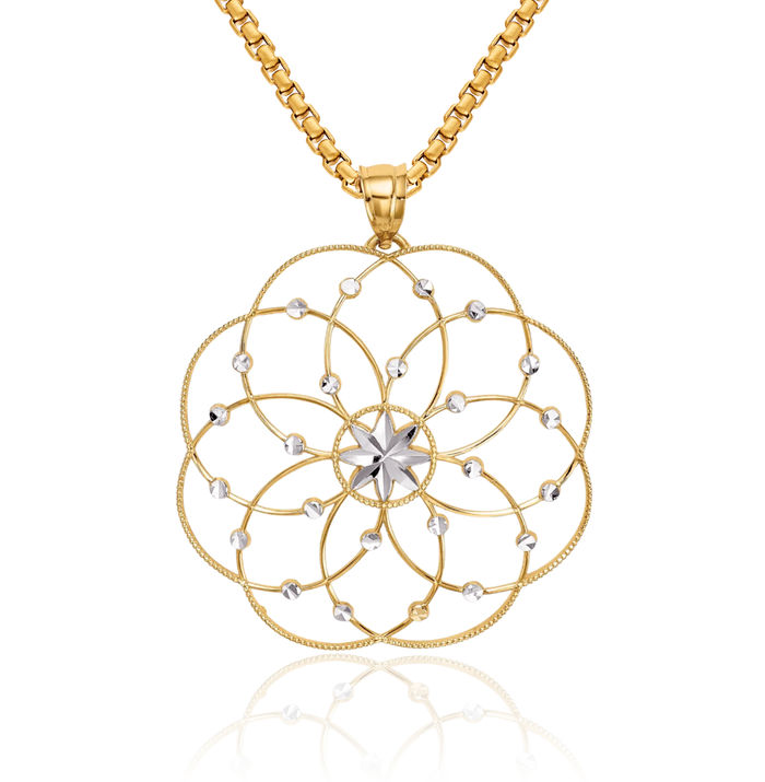14K Solid Yellow Gold Spiral Circle Round Geometric Necklace Chain Pendant Charm