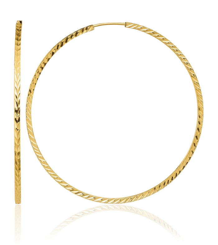 14K Solid Yellow Gold Square Tube Endless Round Large Hoop Earrings