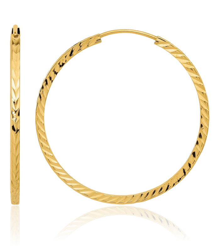 14K Solid Yellow Gold Square Tube Endless Round Medium Hoop Earrings